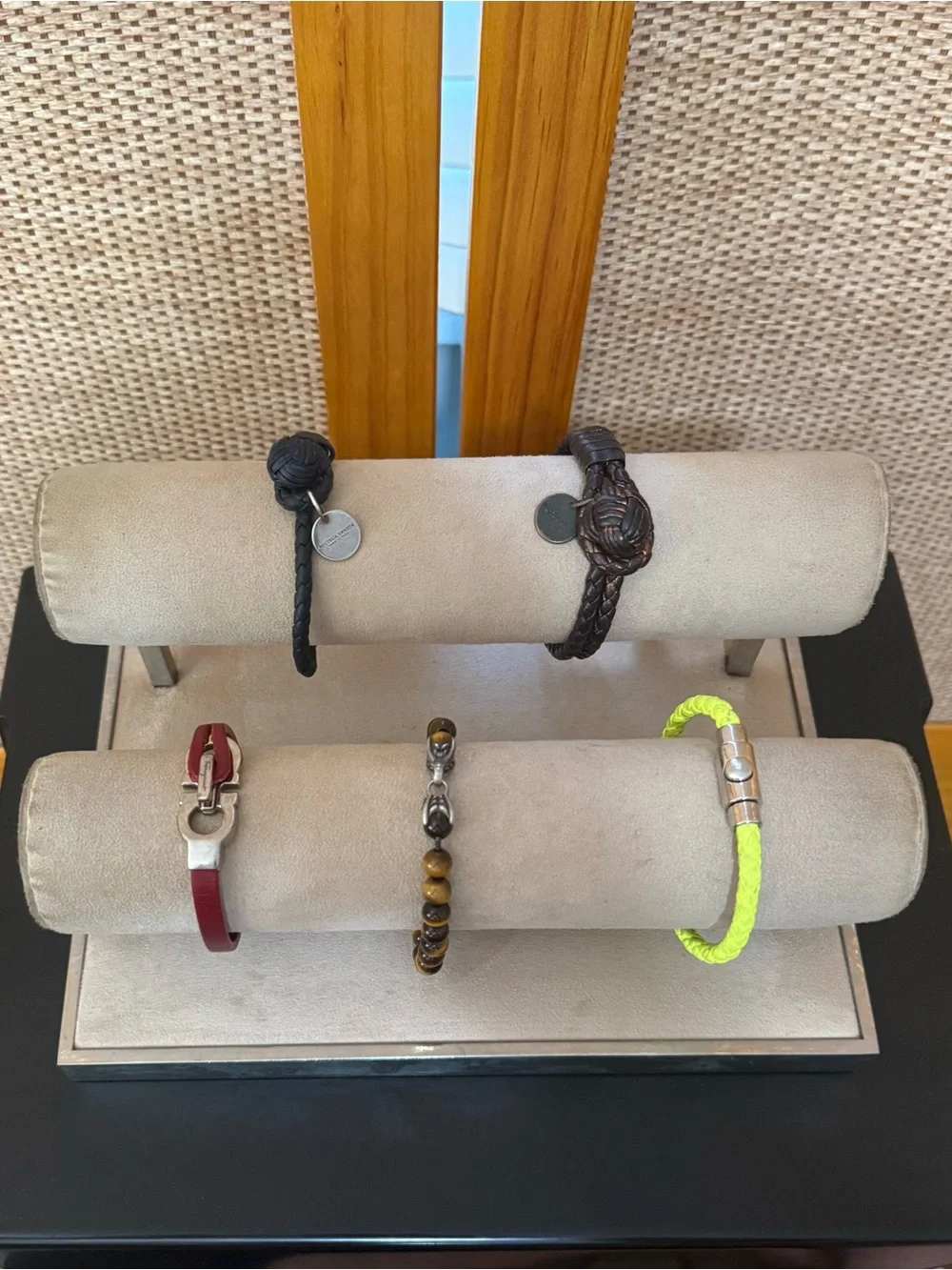 Ferragamo Red Leather Bracelet with Silver Logo Closure